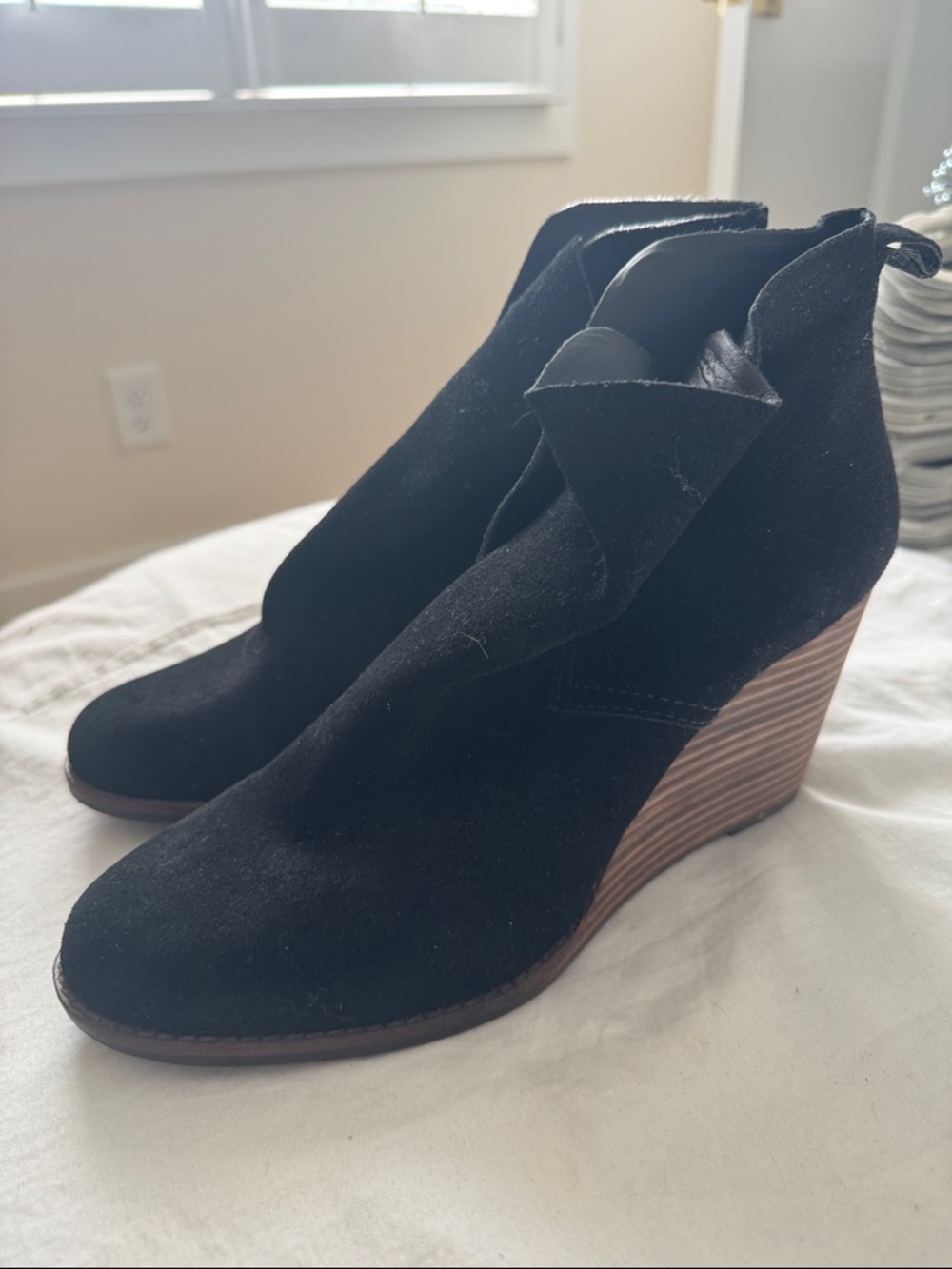 Lucky Brand Black Suede Wedge Ankle Boots